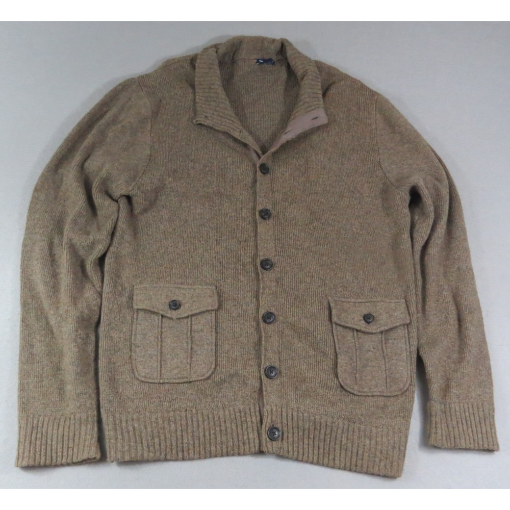 Gap Men's Lg Shawl Collar Cardigan Ribbed Cotton Wool Blend Grandpa Tan Sweater